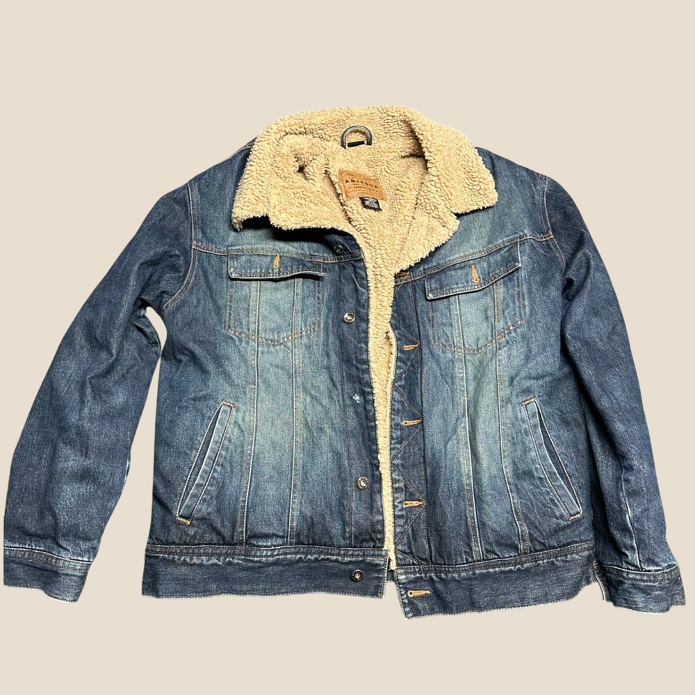 Vintage y2k denim jacket trucker sherpa lined streetwear Arizona mens large